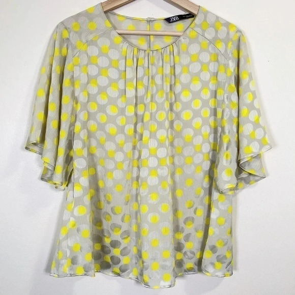 🌟✨2 for $30✨🌟 ZARA | POLKA DOT SATIN SHORT SLEEVE  TOP - Picture 2 of 9